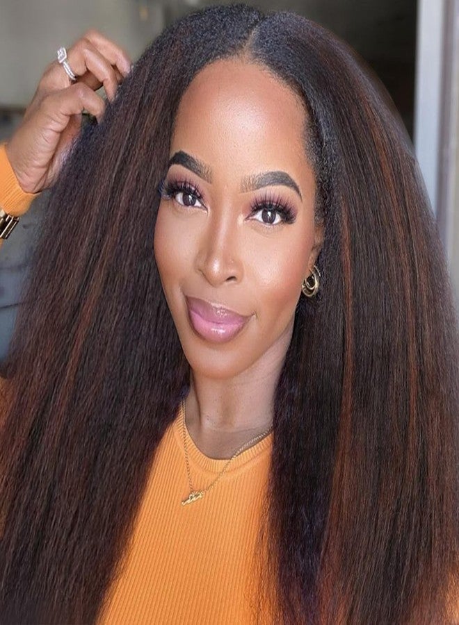 Vlliyava 16 Inch Yaki Straight Clip in Hair Extensions, Synthetic 7 PCs Seamless Highlights Black and Brown Kinky Straight Clip ins Hair Extension for Black Women(1B/30) - Image 1